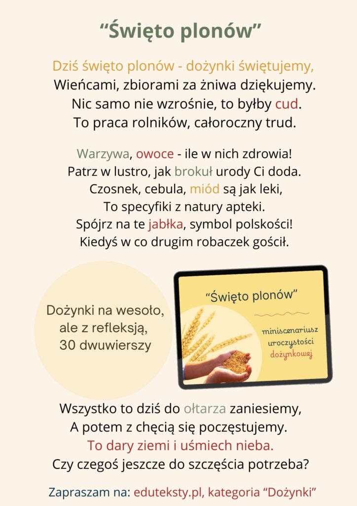 Scenariusz na dożynki "Święto plonów" scenariusz na bazie prawdziwych slow rodzicow i obserwacji dzieci 1 1